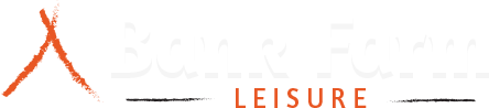 Logo showing an orange stylised tent symbol next to the text "Bank Farm" in black, with "leisure" underneath in smaller font.